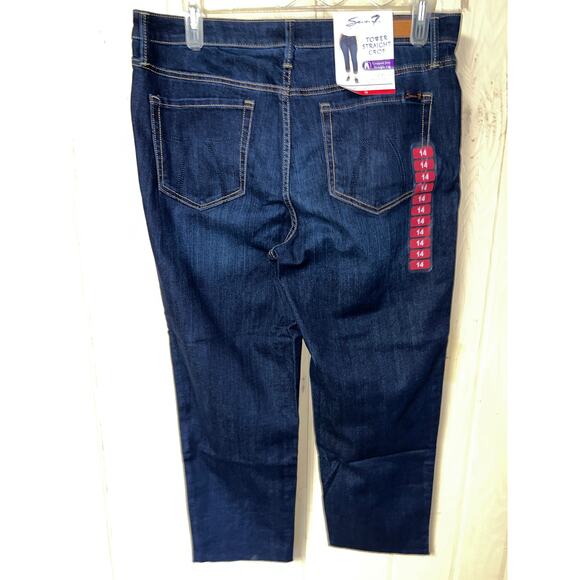 Seven7 Jeans Womens 14 Crop Straight Leg Fray Raw Hem Tower Dark Blue Tummy Con - Picture 9 of 10